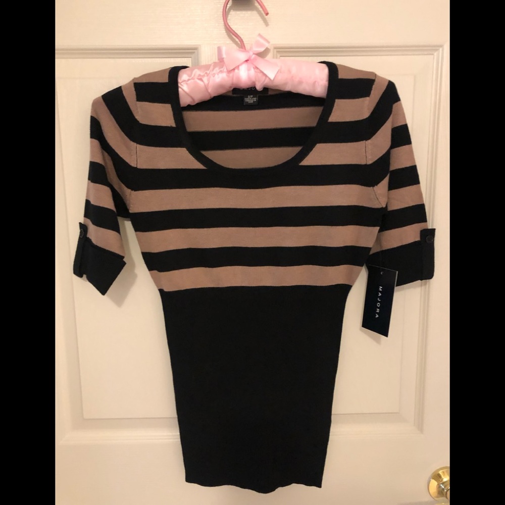Black & Tan Striped Short Sleeve Top